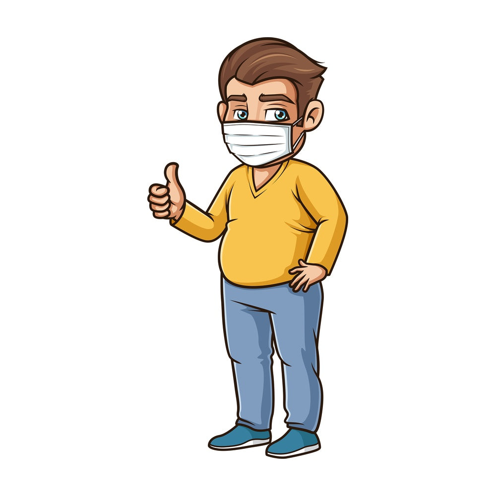 Chubby man wearing face mask. PNG - JPG and vector EPS (infinitely scalable).