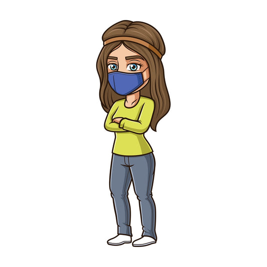 Caucasian woman with blue face mask. PNG - JPG and vector EPS (infinitely scalable).