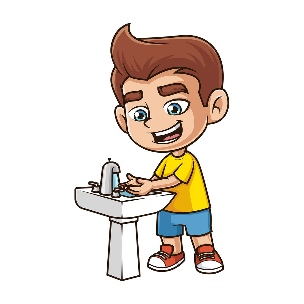 Boy kid washing hands. PNG - JPG and vector EPS (infinitely scalable).