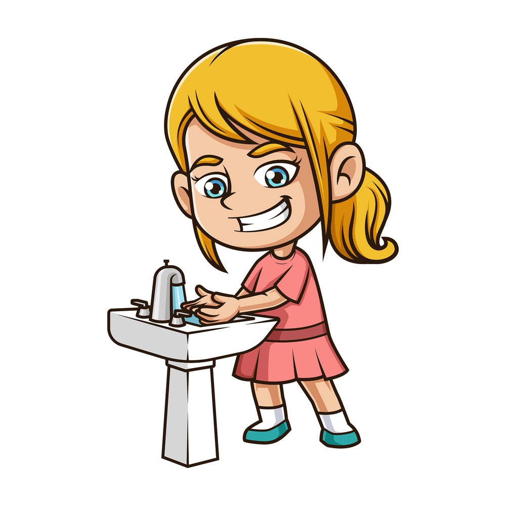 Little girl washing her hands. PNG - JPG and vector EPS (infinitely scalable).