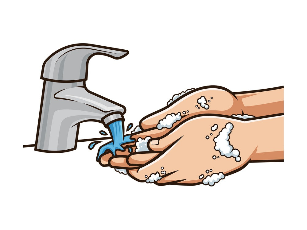 Hand washing faucet flowing water. PNG - JPG and vector EPS (infinitely scalable).