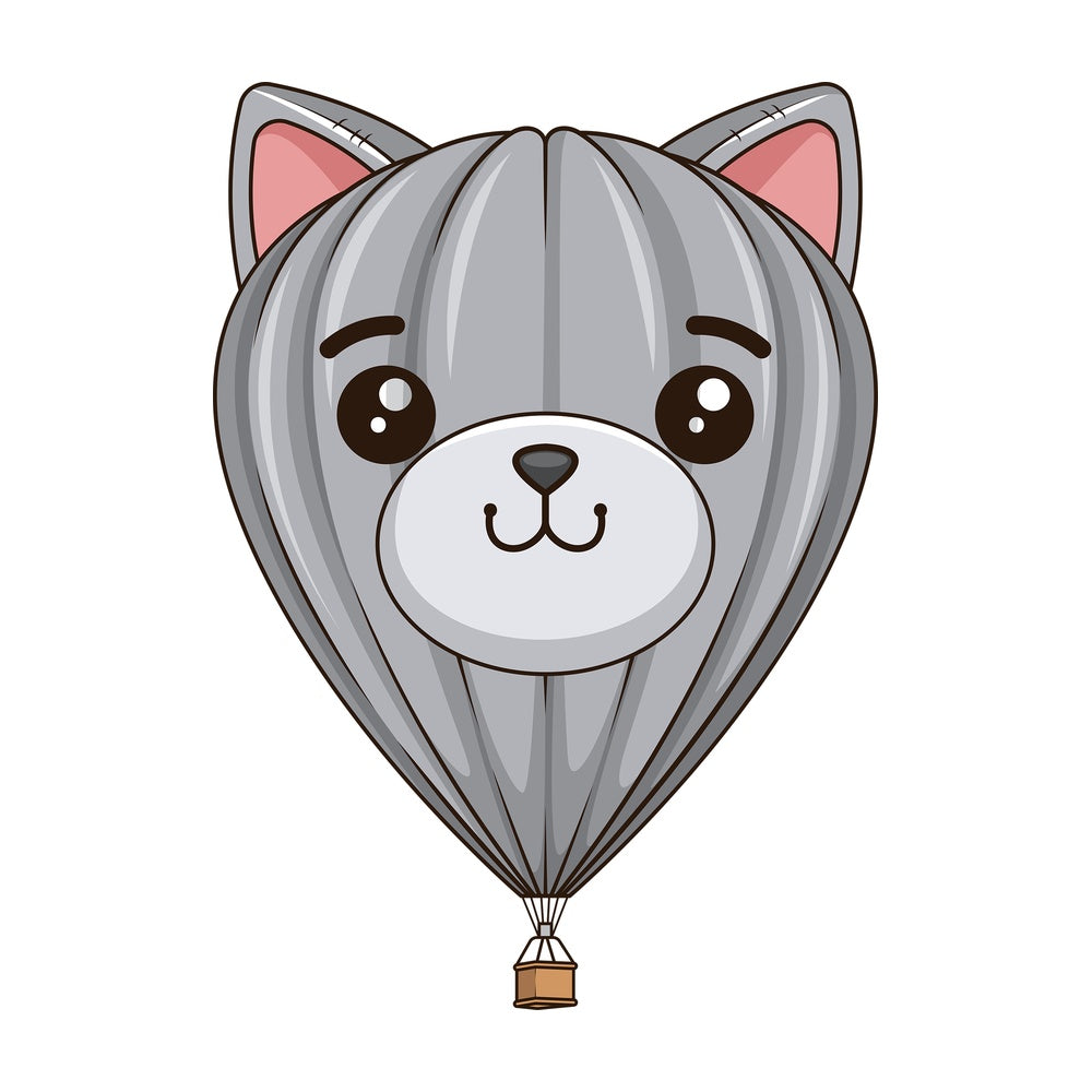 Cute cat face hot air balloon. PNG - JPG and vector EPS (infinitely scalable).