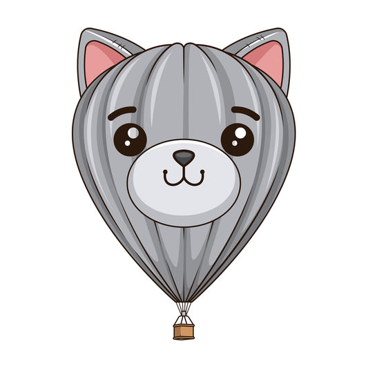 Cute cat face hot air balloon. PNG - JPG and vector EPS (infinitely scalable).