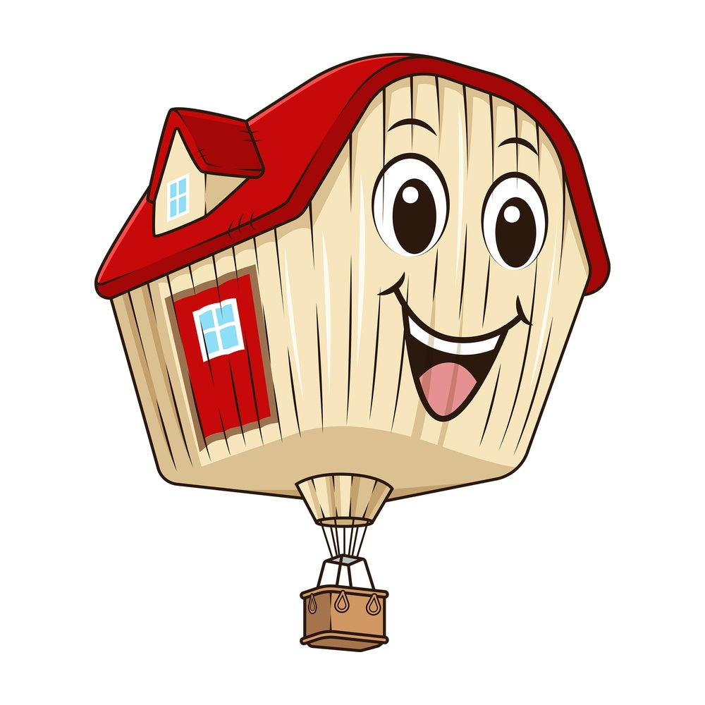 House shaped hot air balloon. PNG - JPG and vector EPS (infinitely scalable).