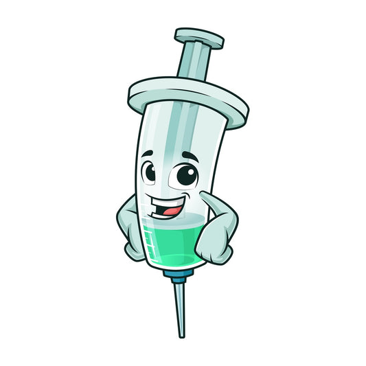Happy vaccine cartoon character. PNG - JPG and vector EPS (infinitely scalable).