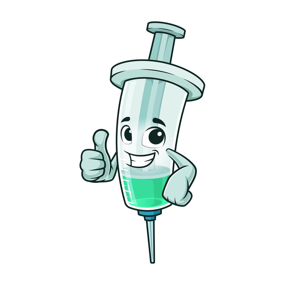 Cartoon vaccine character thumbs up. PNG - JPG and vector EPS (infinitely scalable).