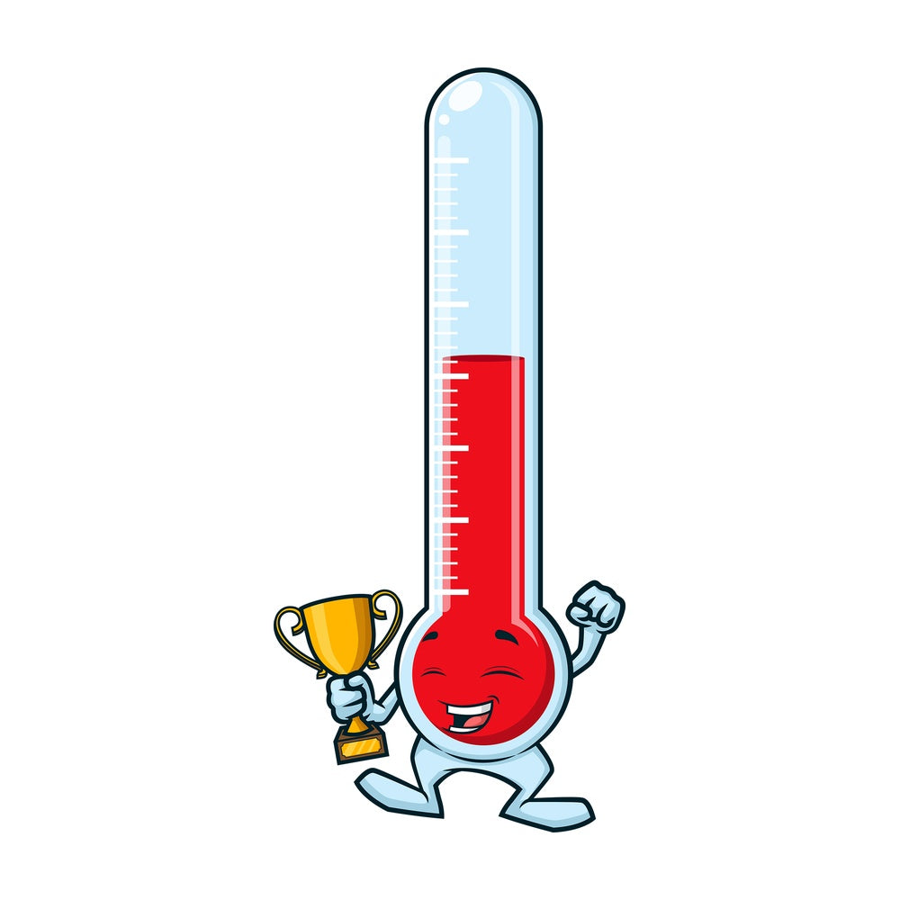Thermometer holding gold trophy. PNG - JPG and vector EPS (infinitely scalable).