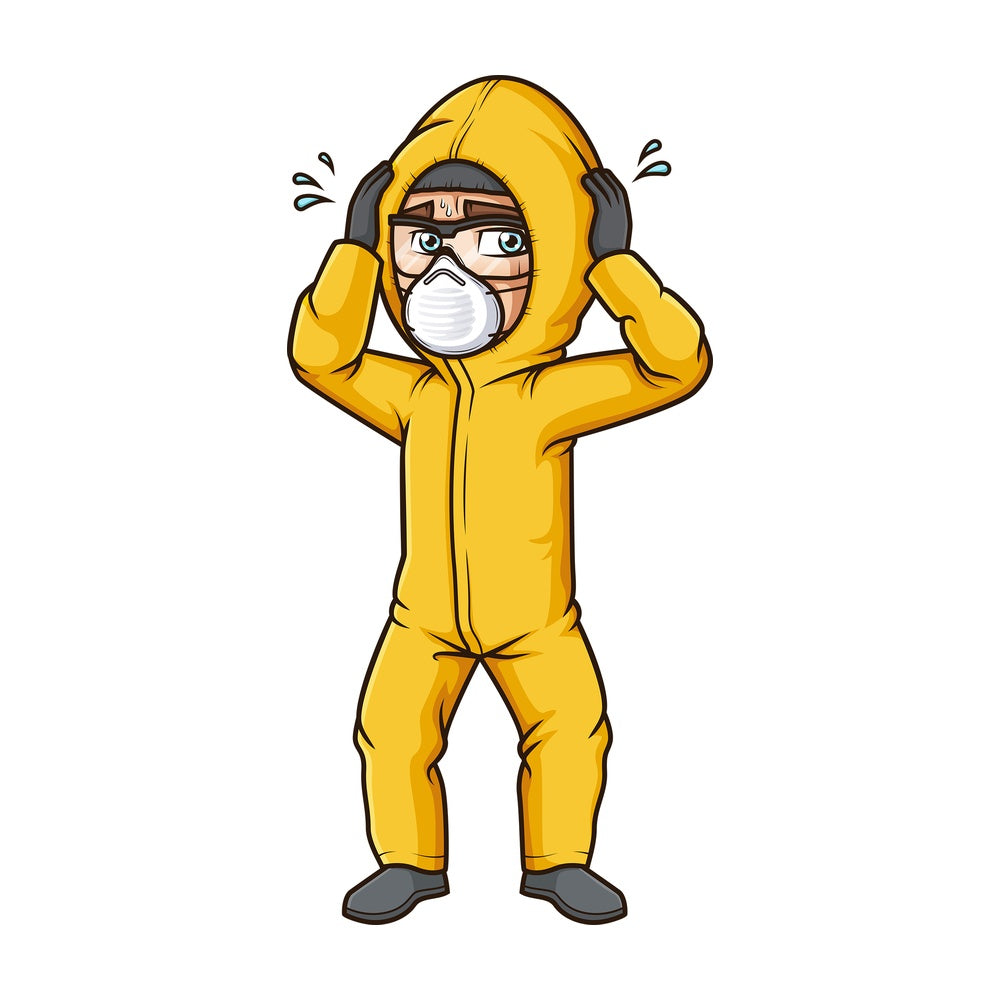 Panicking man in hazmat suit. PNG - JPG and vector EPS (infinitely scalable).