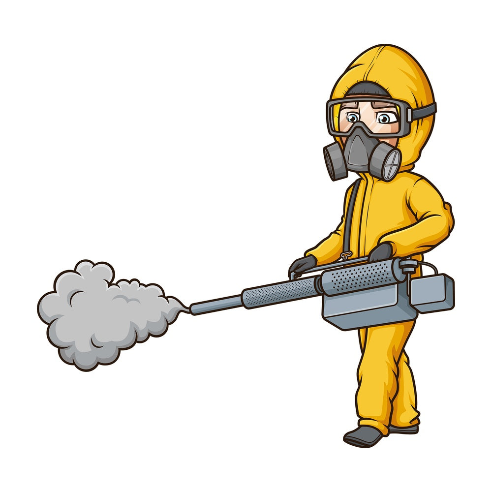 Man in hazmat suit disinfecting. PNG - JPG and vector EPS (infinitely scalable).