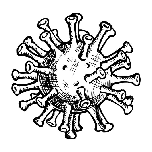 Coronavirus black and white outline doodle. PNG - JPG and vector EPS (infinitely scalable). Image isolated on transparent background.