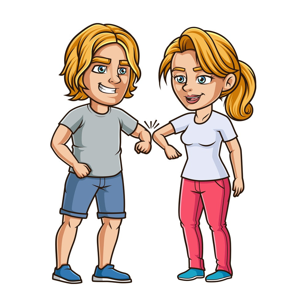 Friends greeting with elbow bump. PNG - JPG and vector EPS file formats (infinitely scalable). Image isolated on transparent background.