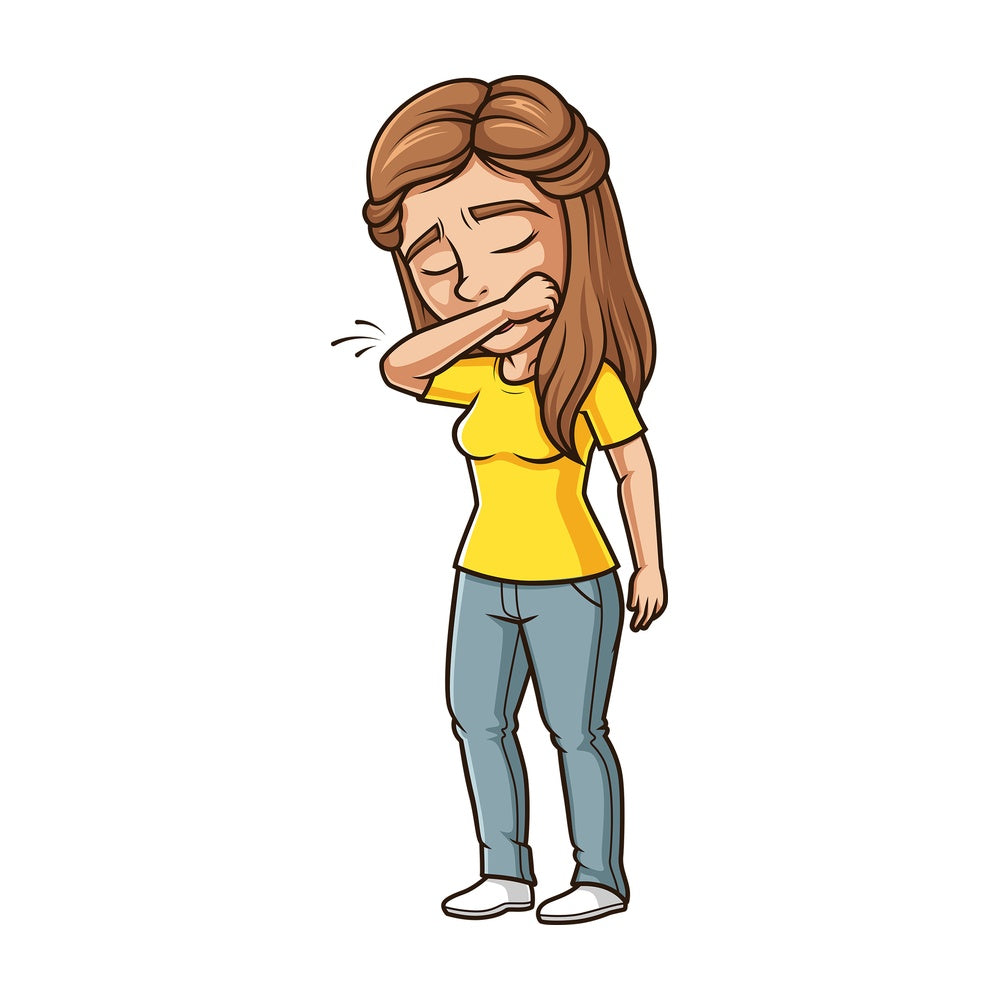 Woman sneezing in elbow. PNG - JPG and vector EPS file formats (infinitely scalable). Image isolated on transparent background.
