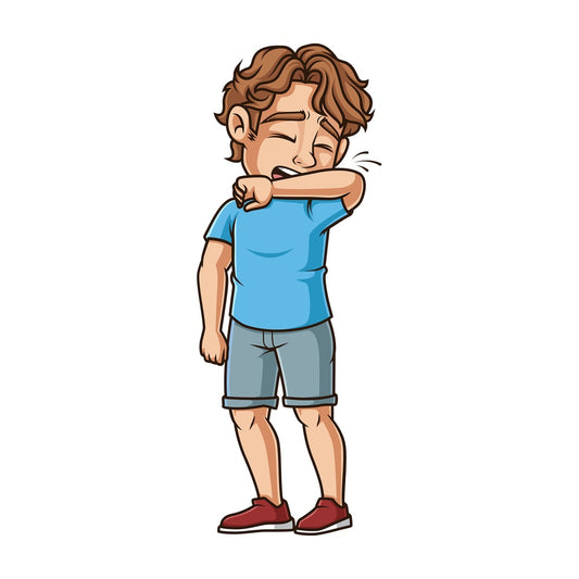 Man coughing in elbow. PNG - JPG and vector EPS file formats (infinitely scalable). Image isolated on transparent background.