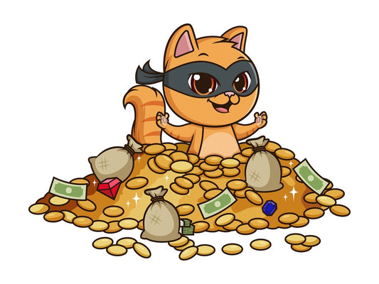 Cat bandit in treasure. PNG - JPG and vector EPS file formats (infinitely scalable). Image isolated on transparent background.
