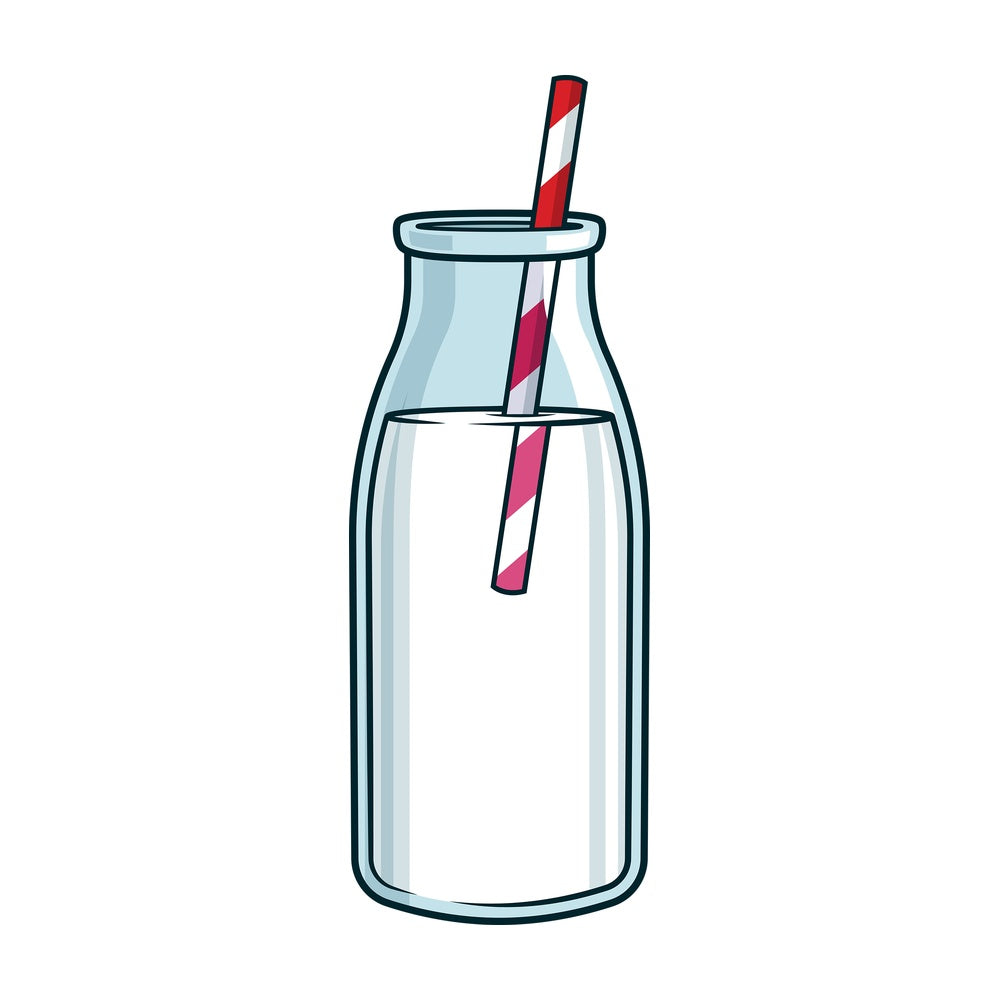 Milk bottle with straw. PNG - JPG and vector EPS file formats (infinitely scalable). Image isolated on transparent background.