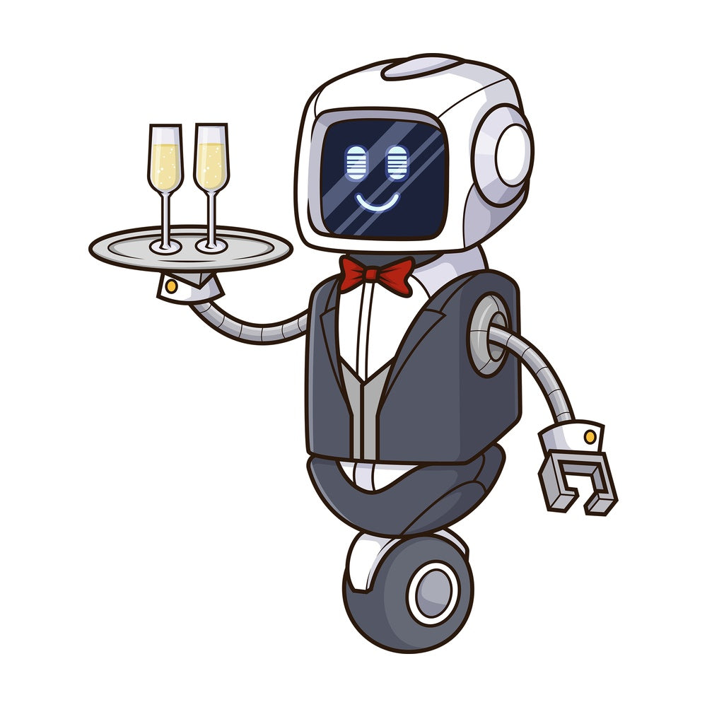 Robot butler. PNG - JPG and vector EPS file formats (infinitely scalable). Image isolated on transparent background.