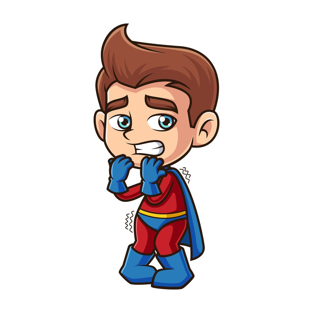 Scared superhero kid. PNG - JPG and vector EPS (infinitely scalable).