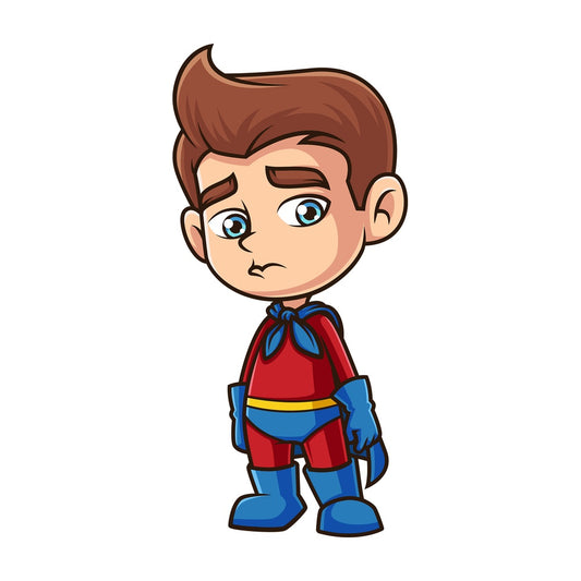 Sad superhero boy. PNG - JPG and vector EPS (infinitely scalable).