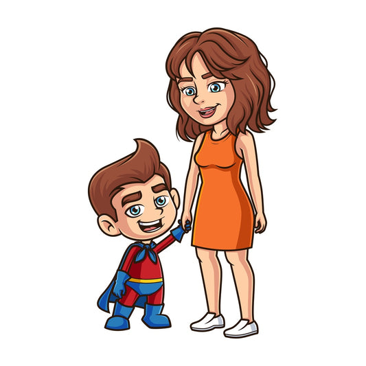 Mother with kid in superhero costume. PNG - JPG and vector EPS (infinitely scalable).