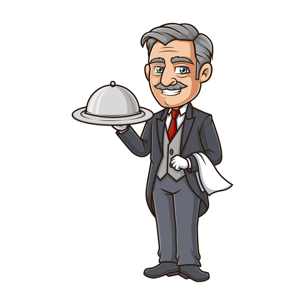 Butler with silver tray. PNG - JPG and vector EPS (infinitely scalable).