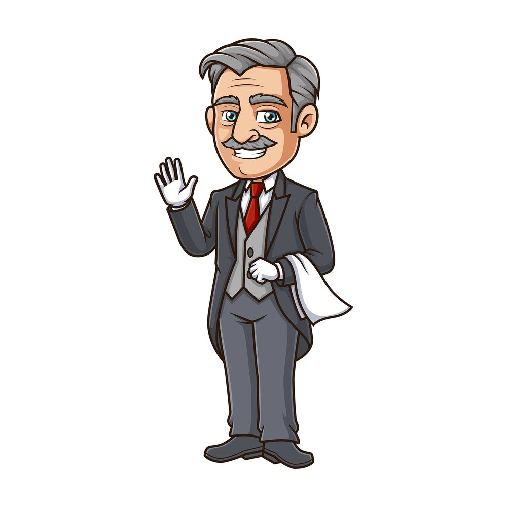 Happy butler waving. PNG - JPG and vector EPS (infinitely scalable).