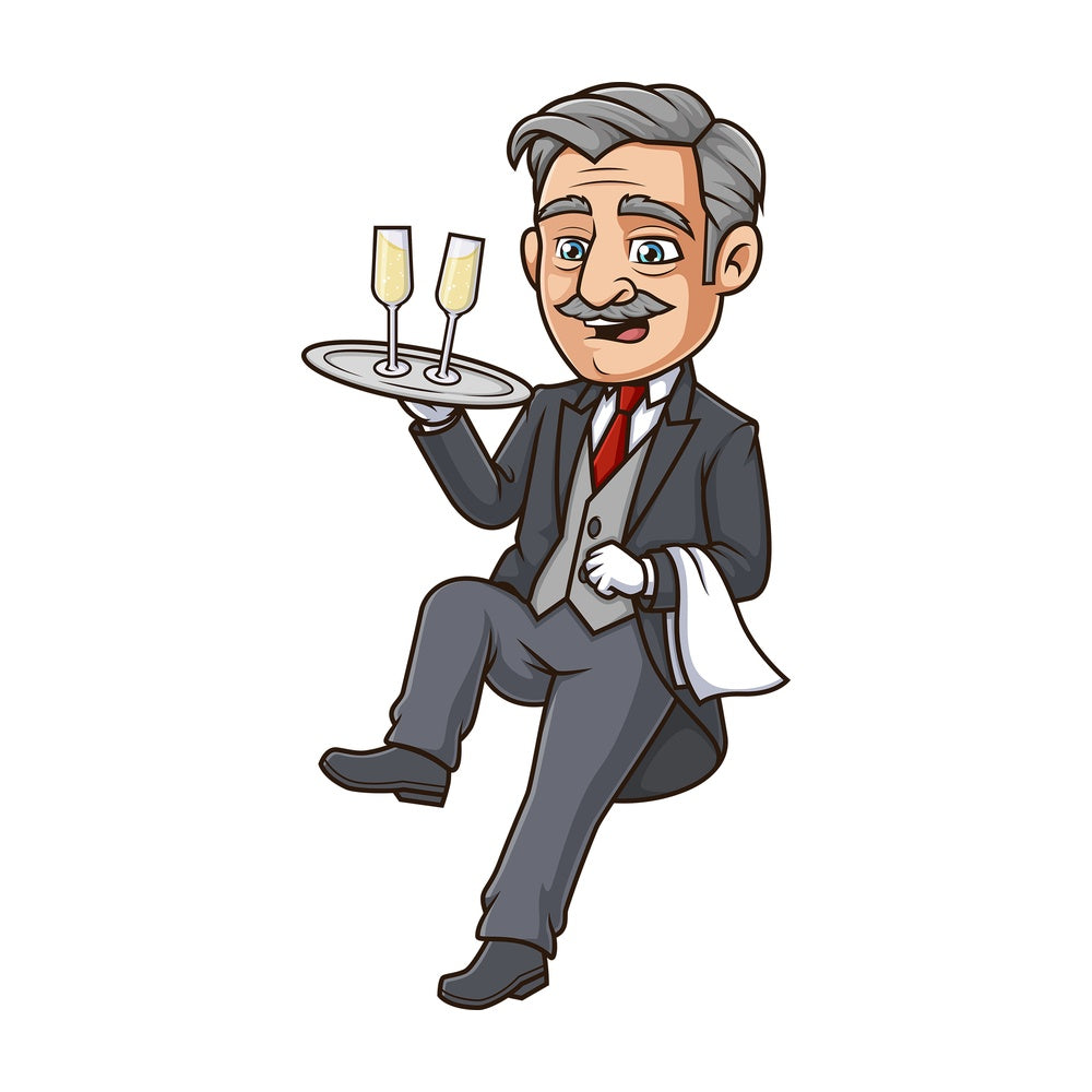 Butler tripping and falling. PNG - JPG and vector EPS (infinitely scalable).