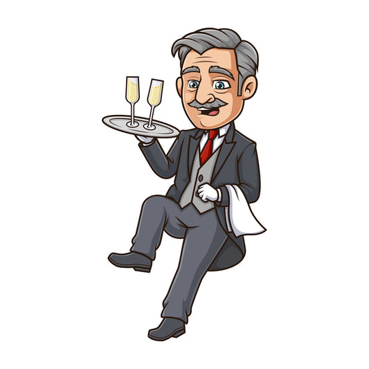 Butler tripping and falling. PNG - JPG and vector EPS (infinitely scalable).