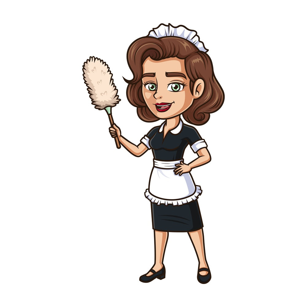 Maid holding lambswool duster. PNG - JPG and vector EPS (infinitely scalable).