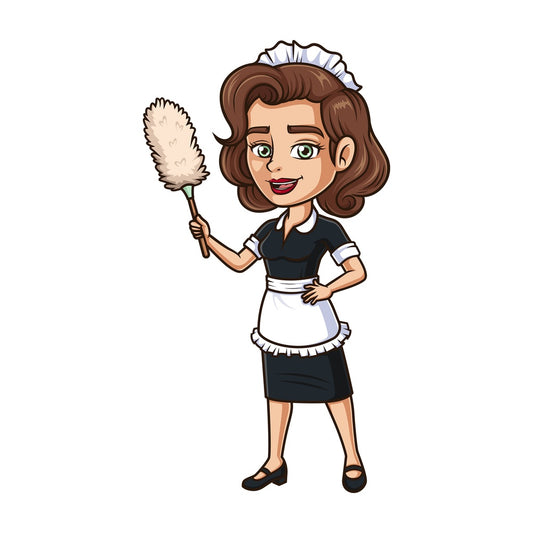 Maid holding lambswool duster. PNG - JPG and vector EPS (infinitely scalable).