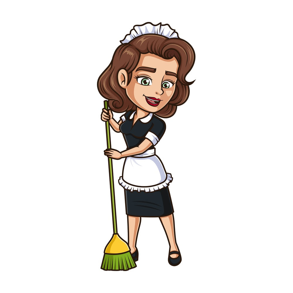 French maid sweeping. PNG - JPG and vector EPS (infinitely scalable).