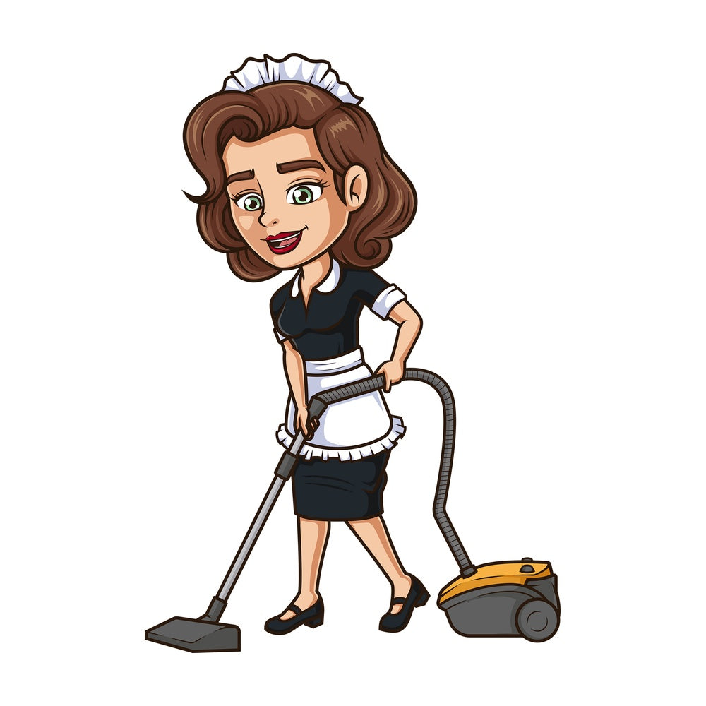 Housekeeper using vacuum cleaner. PNG - JPG and vector EPS (infinitely scalable).