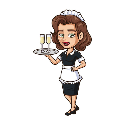 Maid serving champagne. PNG - JPG and vector EPS (infinitely scalable).