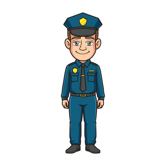 Friendly police officer front view. PNG - JPG and vector EPS file formats (infinitely scalable). Image isolated on transparent background.