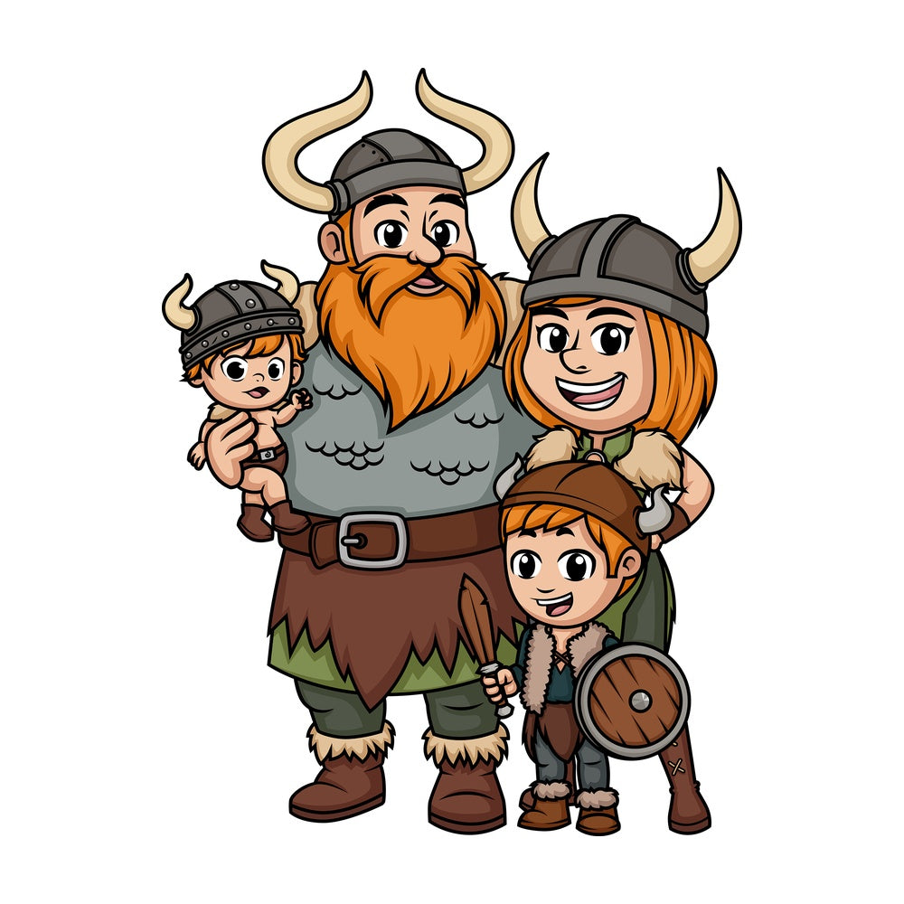 Viking family with little boy. PNG - JPG and vector EPS file formats (infinitely scalable). Image isolated on transparent background.