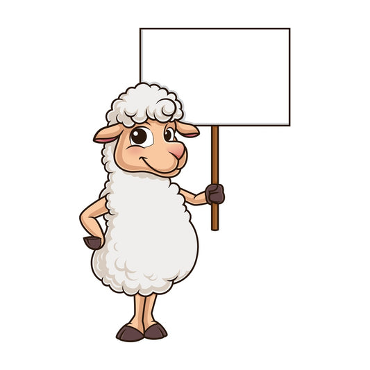 Cute sheep holding blank sign. PNG - JPG and vector EPS (infinitely scalable).