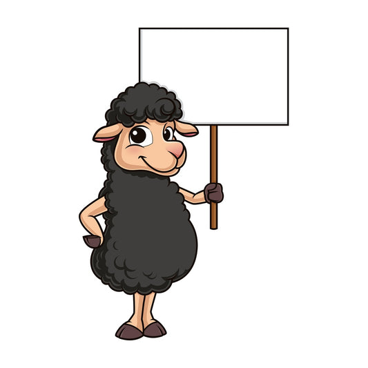 Black sheep holding blank sign. PNG - JPG and vector EPS (infinitely scalable).