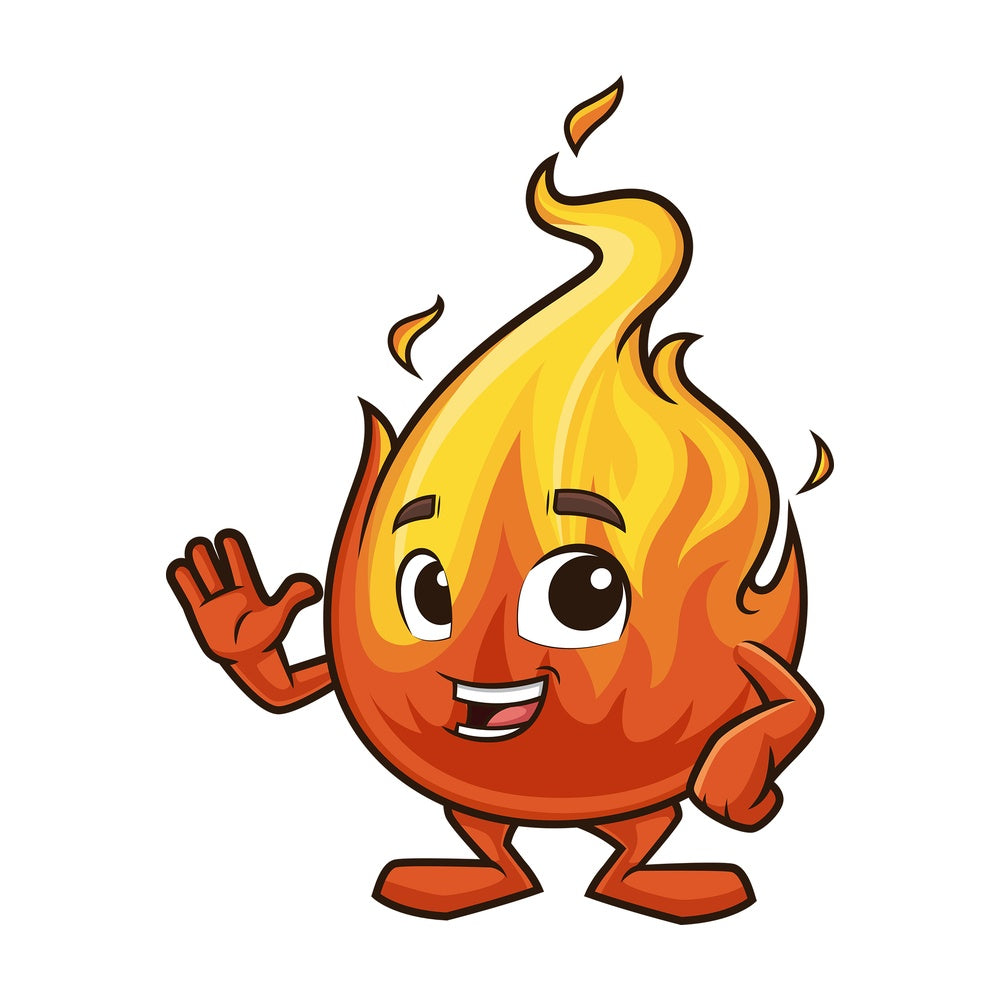 Flame mascot waving. PNG - JPG and vector EPS (infinitely scalable).