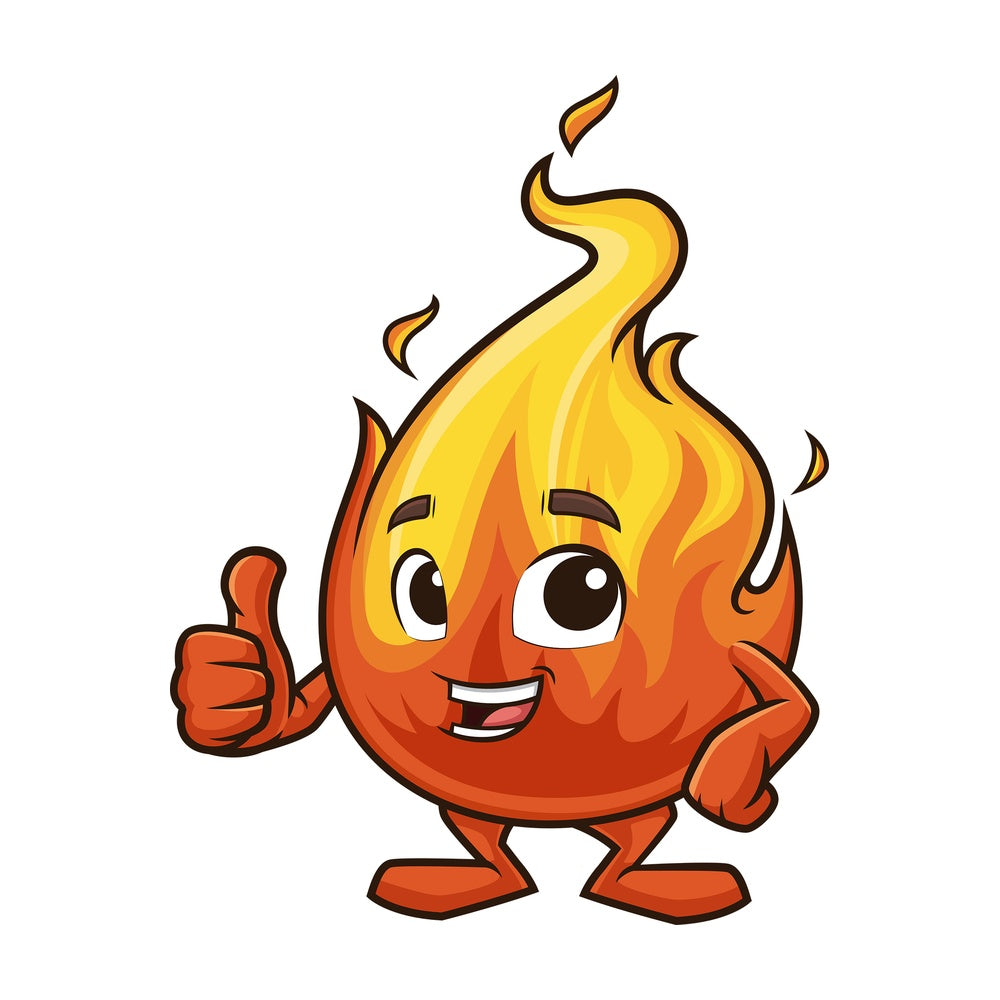Fire mascot thumbs up. PNG - JPG and vector EPS (infinitely scalable).