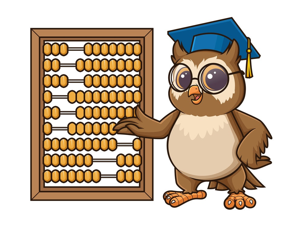 Owl teacher teaching with abacus. PNG - JPG and vector EPS (infinitely scalable).