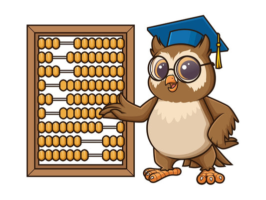 Owl teacher teaching with abacus. PNG - JPG and vector EPS (infinitely scalable).