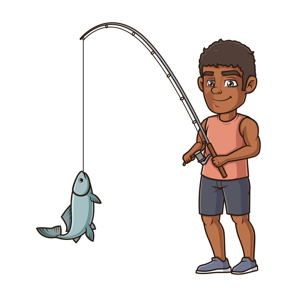 Black man fishing. PNG - JPG and vector EPS (infinitely scalable).