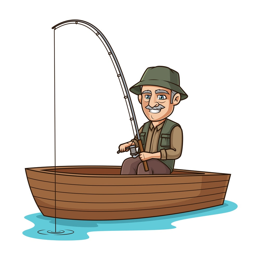 Old man in a boat fishing. PNG - JPG and vector EPS (infinitely scalable).