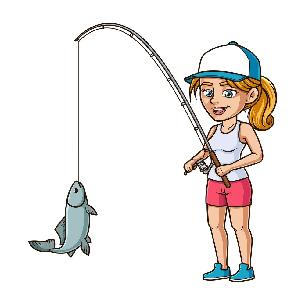 Woman catching fish. PNG - JPG and vector EPS (infinitely scalable).