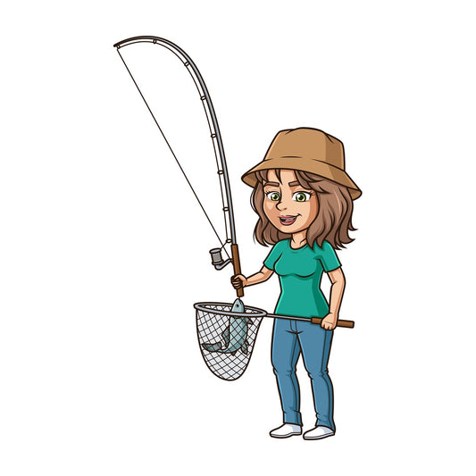 Hispanic woman fishing. PNG - JPG and vector EPS (infinitely scalable).