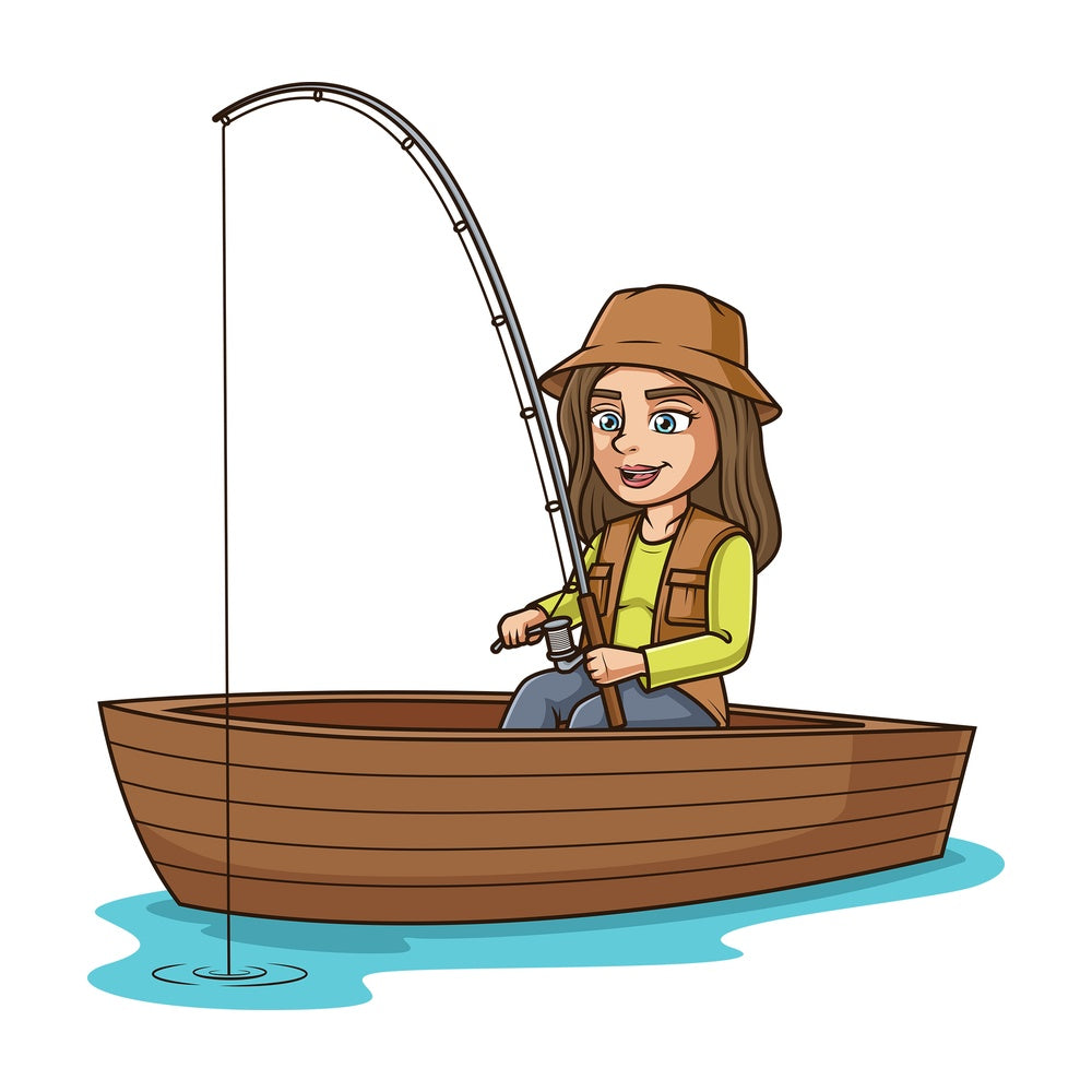 Girl in a boat fishing. PNG - JPG and vector EPS (infinitely scalable).