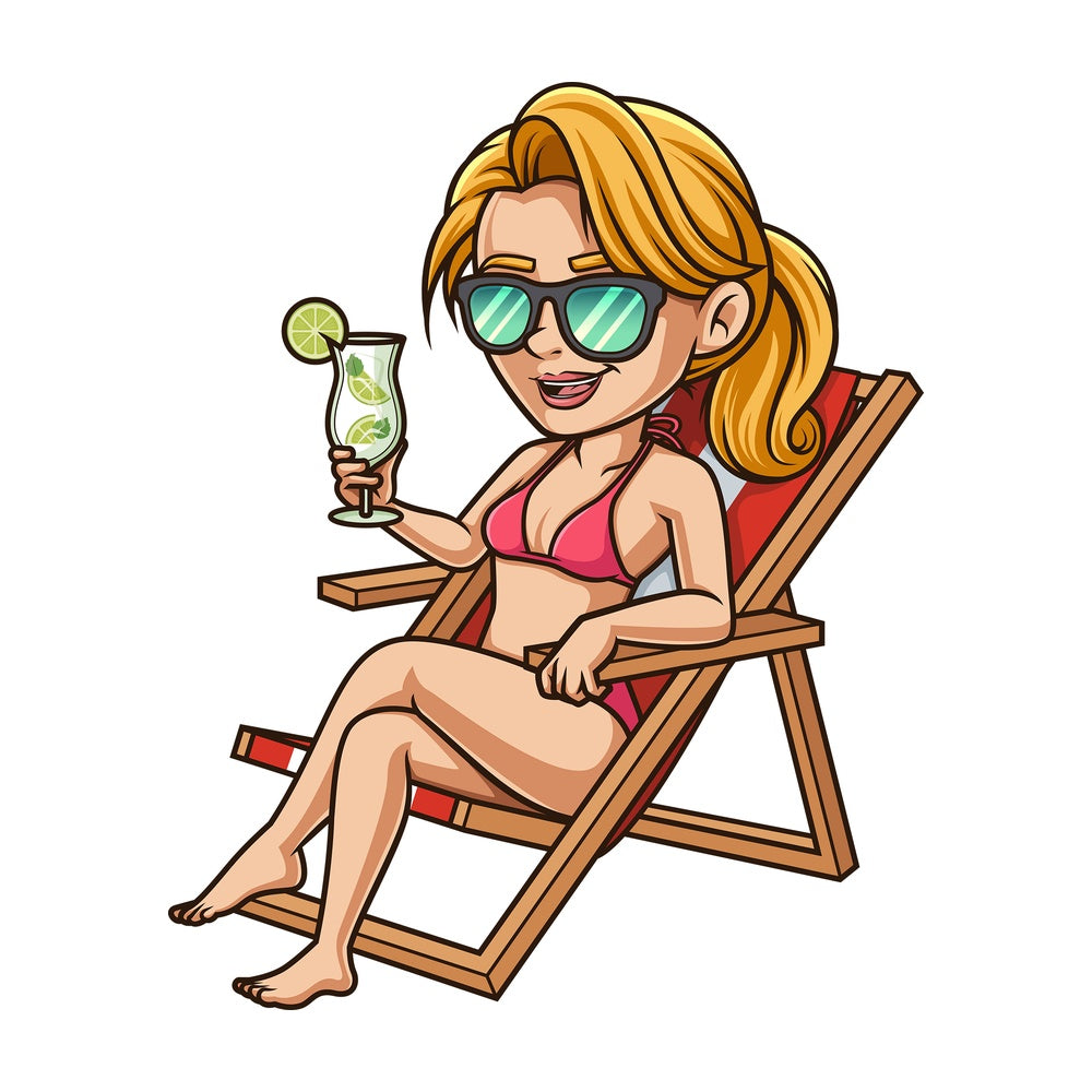 Woman in biking on beach chair. PNG - JPG and vector EPS (infinitely scalable).