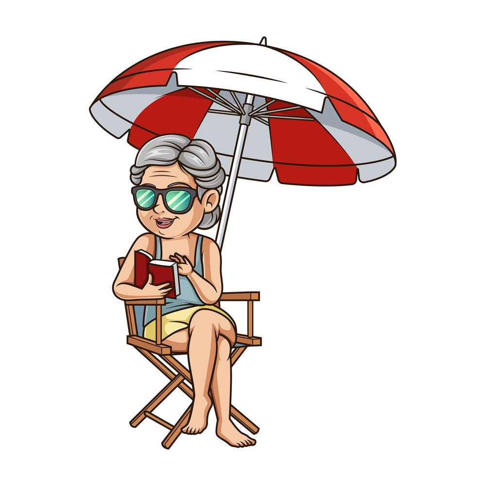 Old woman at the beach. PNG - JPG and vector EPS (infinitely scalable).