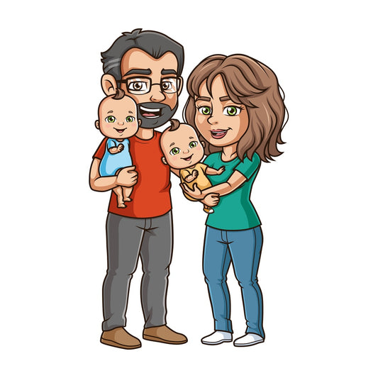 Parents with twin babies. PNG - JPG and vector EPS (infinitely scalable).