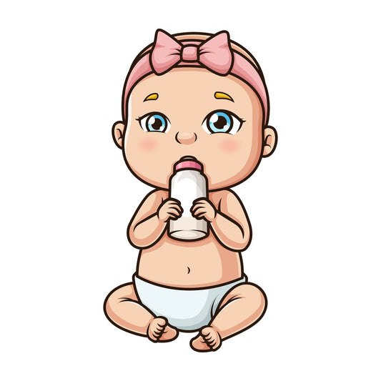 Baby girl drinking bottle milk. PNG - JPG and vector EPS (infinitely scalable).