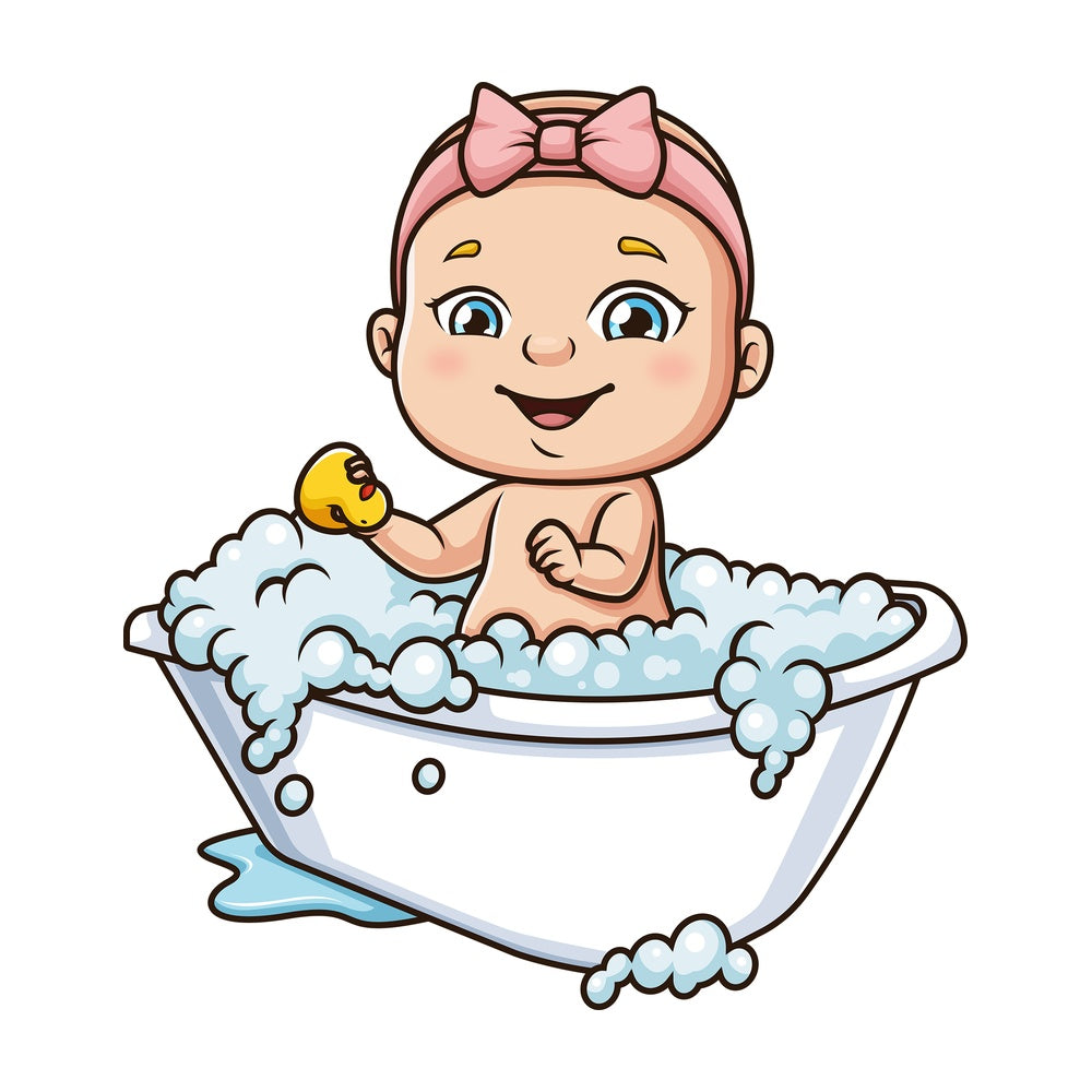 Baby girl taking a bath. PNG - JPG and vector EPS (infinitely scalable).